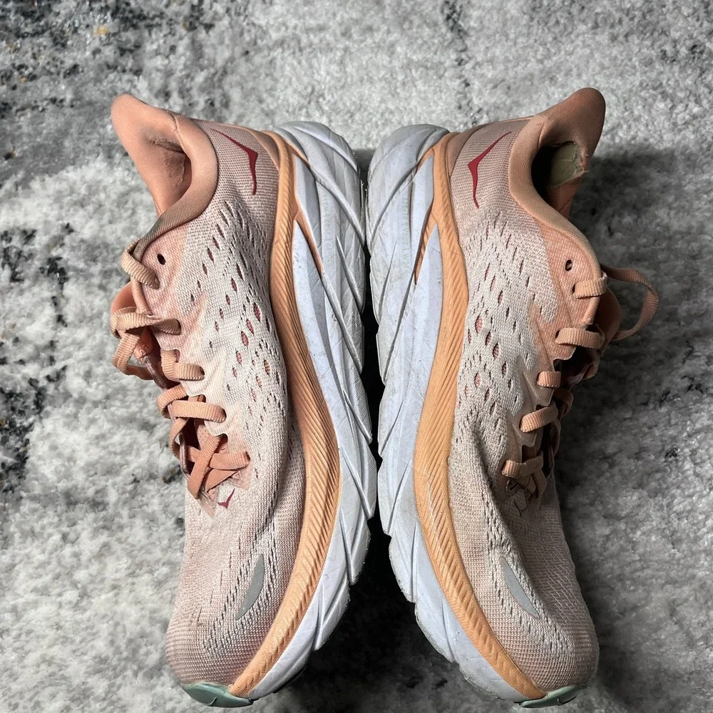 Hoka One One Clifton 8 Shoes Womens 7.5B Orange Athletic Running Gym Sneakers‎